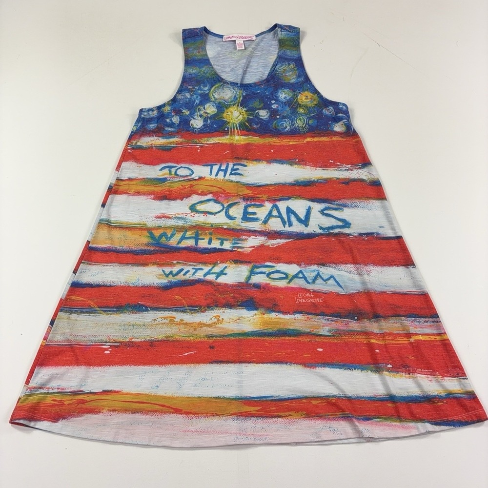 Leoma Lovegrove Tank Dress Womens XL Multicolor Patriotic Graphic Striped Swing
